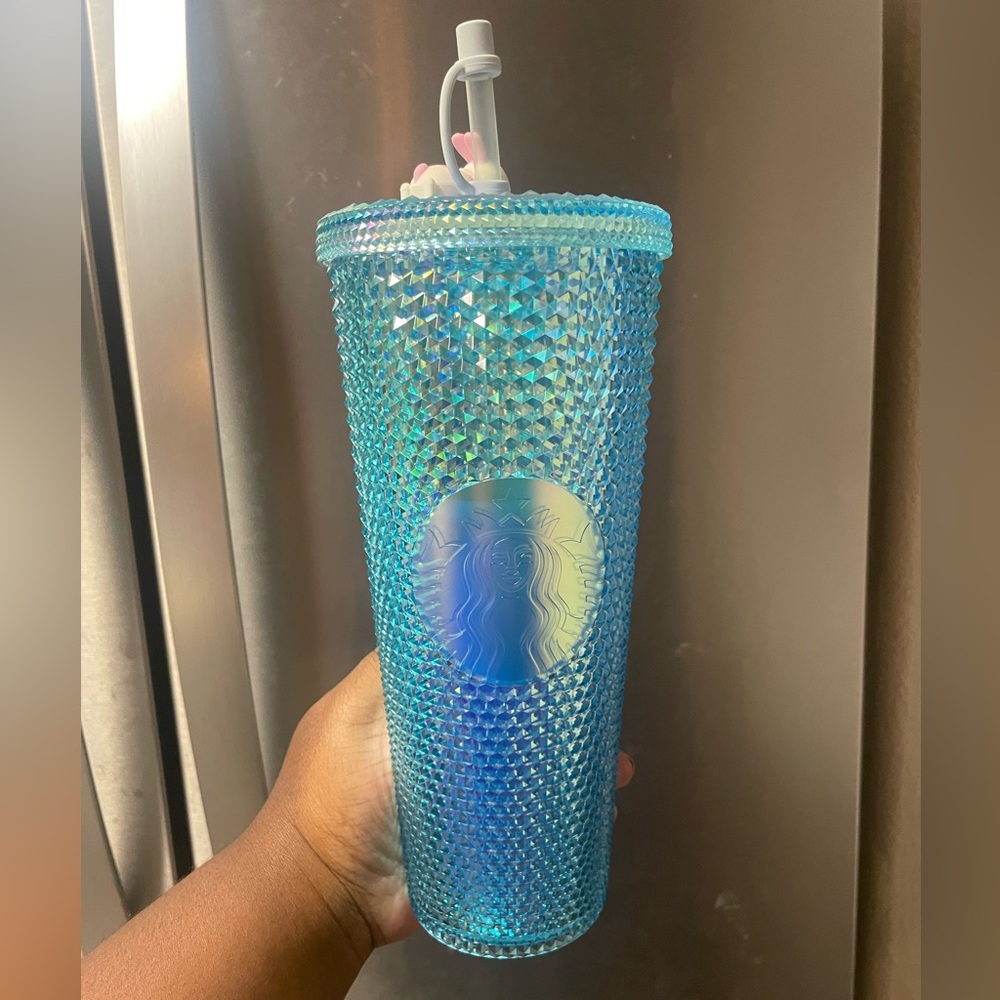 Starbucks RARE CHINA Blue Sakura Studded Tumbler with Bunny Straw Topper NWT